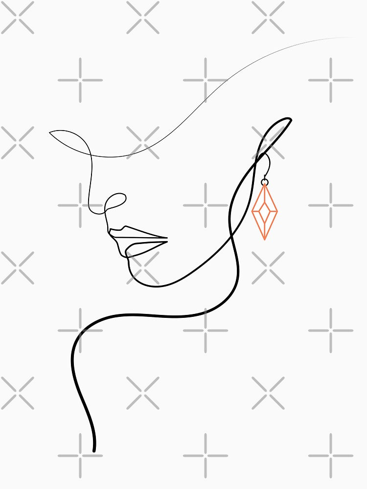 Woman with Diamond Earrings | One Line Drawing | One Line Art by One-Line-Artist T-Shirts, Hoodie, Sweatshirt (Image 3)