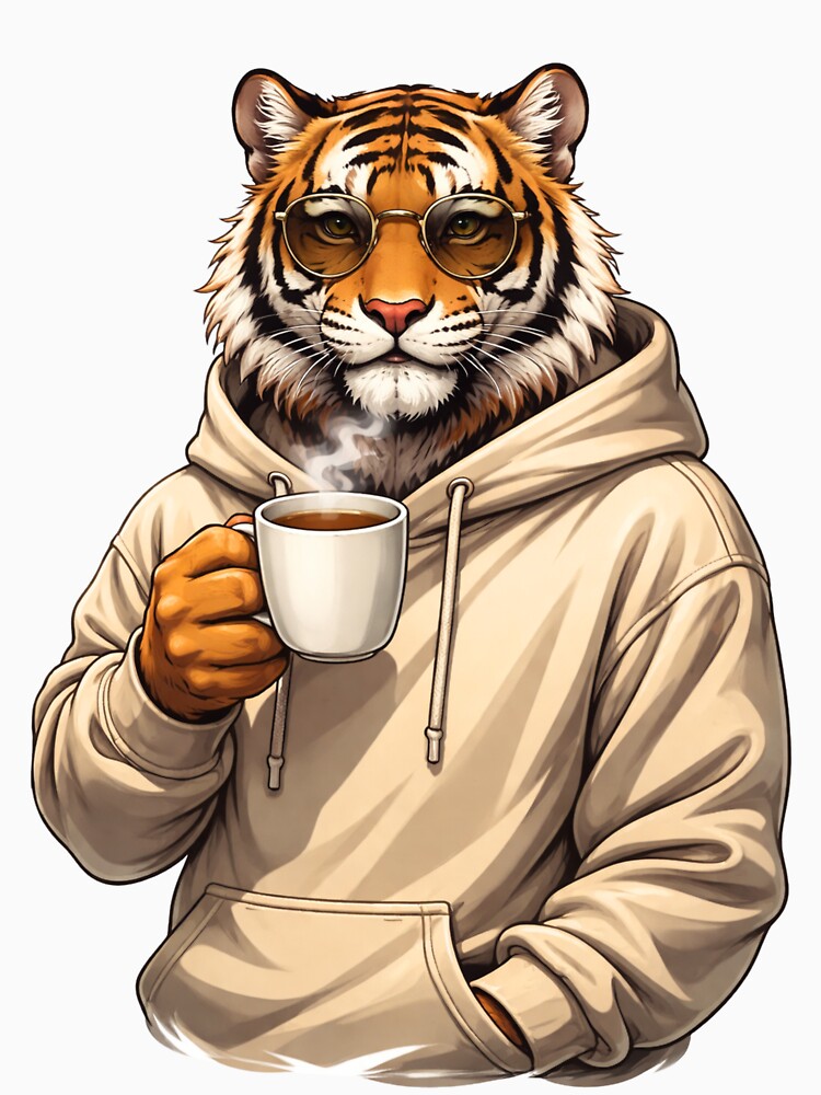 Chill Coffee Lover Tiger – Cozy Urban Morning Streetwear Animal Art by ColorSplash123 T-Shirts, Hoodie, Sweatshirt (Image 3)