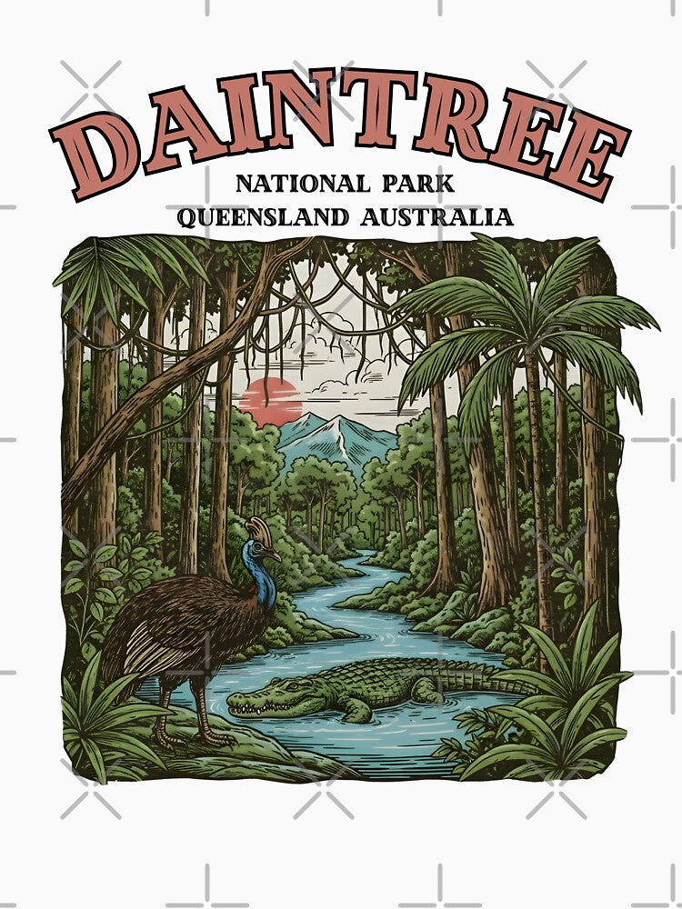 Daintree National Park Australia Vintage Rainforest Cassowary & Crocodile by LittleArij