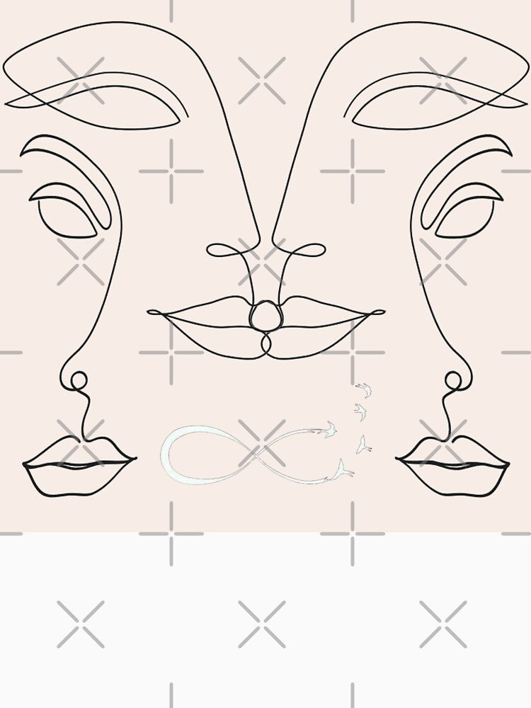 Beige Abstract Single Lined Faces Drawing Infinity Sign With Flying Birds , Minimalist Abstract One Line Art by... (Image 3)