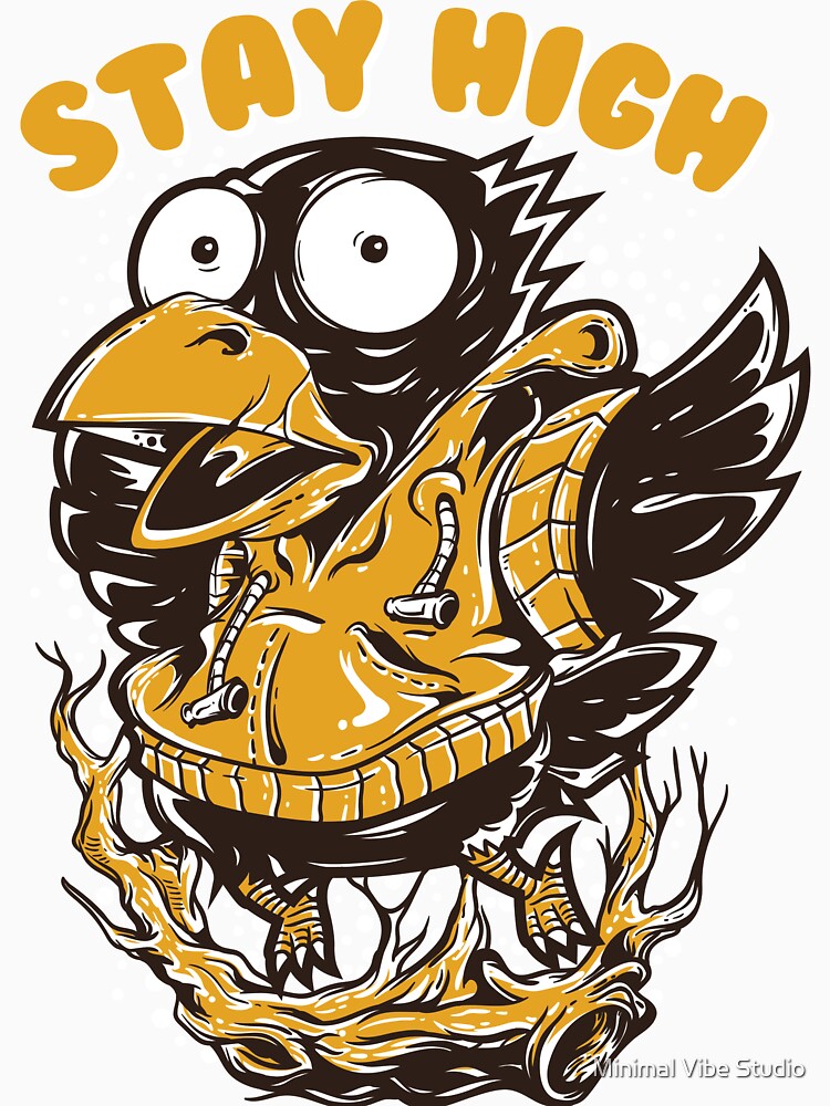 Stay High – Funny Cartoon Bird Illustration Design by Minimal Vibe Studio T-Shirts, Hoodie, Sweatshirt (Image 3)