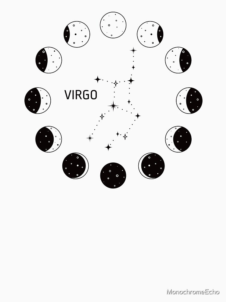 Moon phases and zodiac constellation Virgo by MonochromeEcho T-Shirts, Hoodie, Sweatshirt | BlankRebels.com (Image 3)