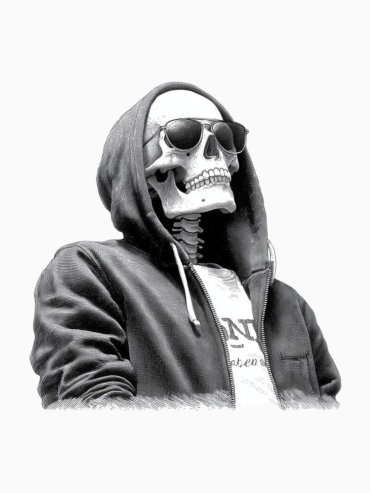 Vintage Skull Wearing Hoodie Line Art Sticker and T-Shirt by BBackdesign Sweatshirt | BlankRebels.com (Image 3)