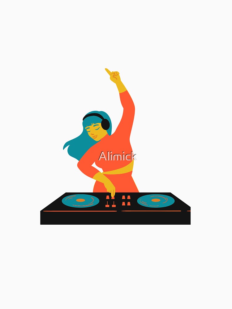 Female DJ with Turntables w/ Orange Outfit by Alimick T-Shirts, Hoodie, Sweatshirt | BlankRebels.com (Image 3)
