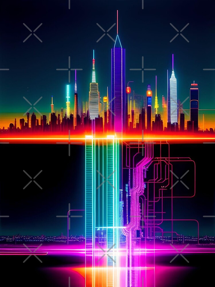 Urban Circuit Dreams - Abstract City Skyline Digital Art Print by Esterlane T-Shirts, Hoodie, Sweatshirt (Image 3)