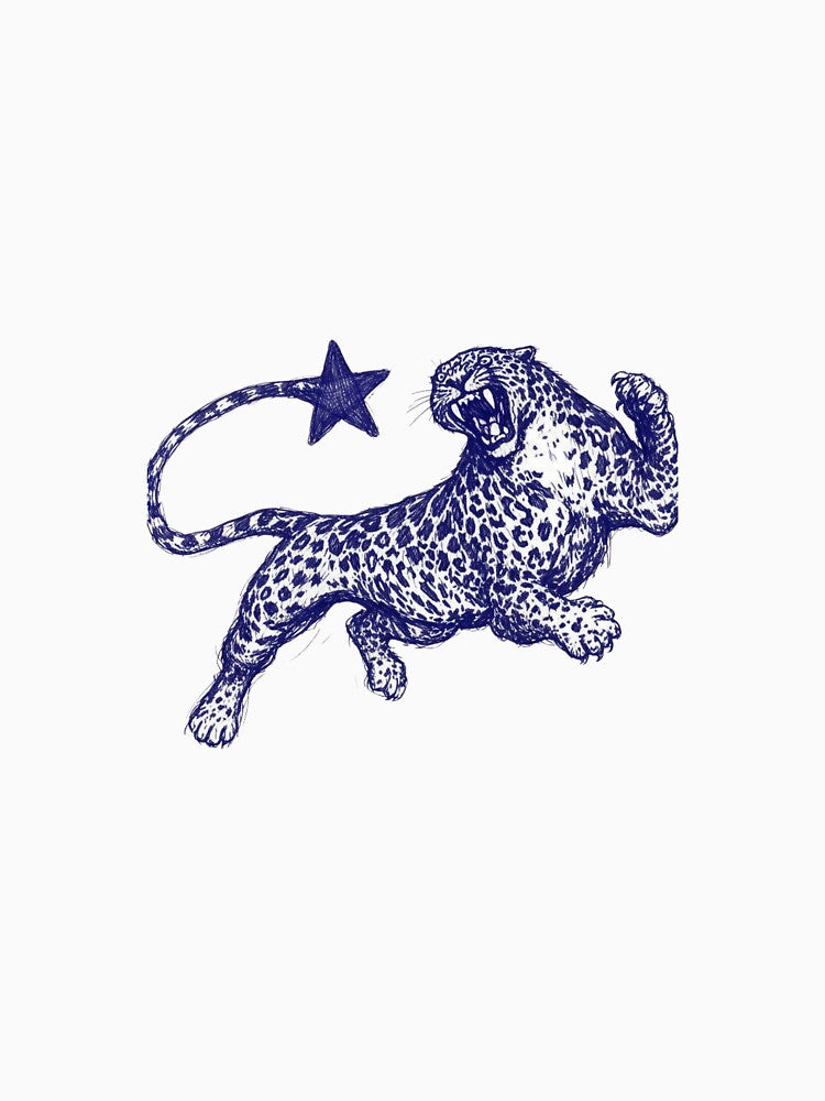 LEAP FOR THE STARS ~Leaping Leopard Ballpoint Sketch | Wild Big Cat Ink Illustration by bipsybutton T-Shirts,... (Image 3)