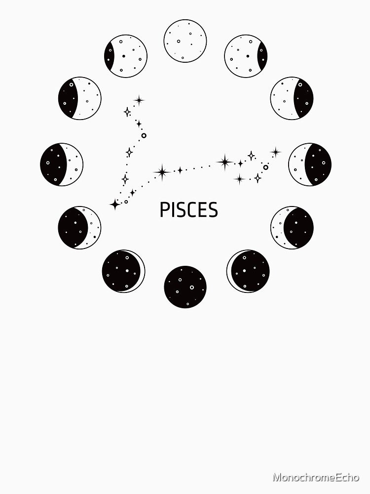 Moon phases and zodiac constellation Pisces by MonochromeEcho T-Shirts, Hoodie, Sweatshirt | BlankRebels.com (Image 3)