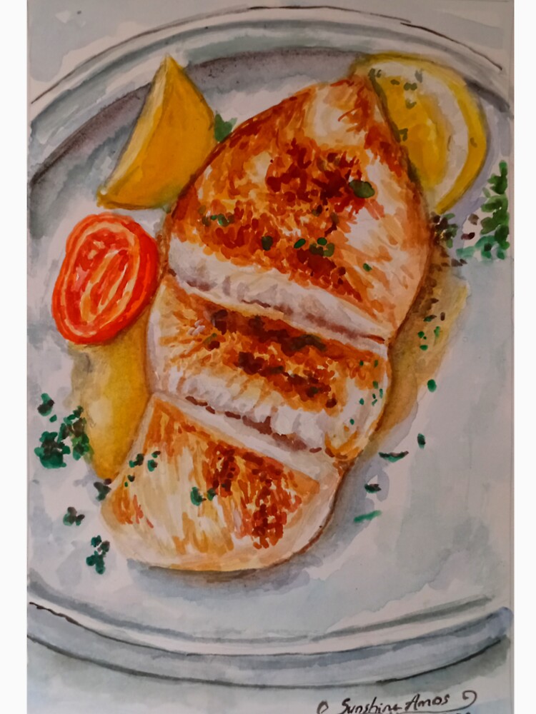 Lemon Butter Fillet Fish Watercolor Realistic Painting illustration by happiartworks T-Shirts, Hoodie, Sweatshirt (Image 2)