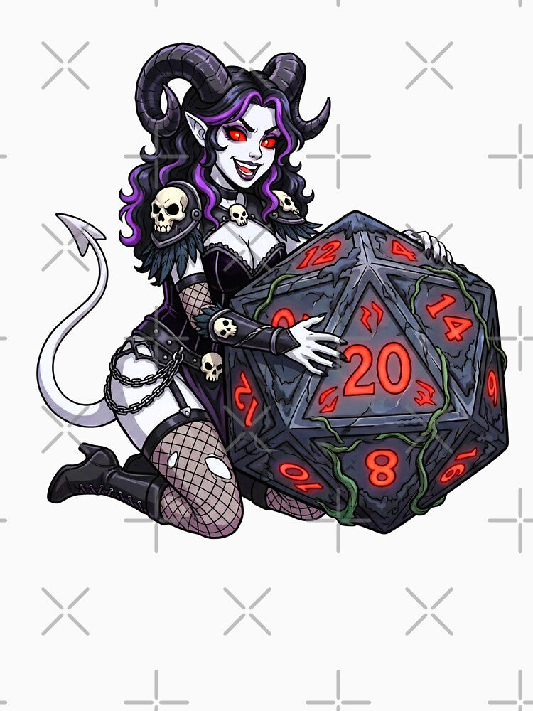 Eldritch Obsession: Gothic Tiefling Warlock Dice Goblin by SkinnyFlatWhite T-Shirts, Hoodie, Sweatshirt (Image 3)