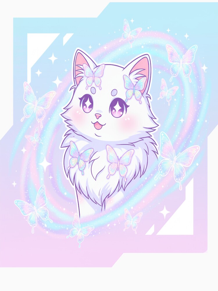Y2K Butterfly Cat Nostalgic Kawaii Kitty Sparkle Design by Neko-Doodle-co