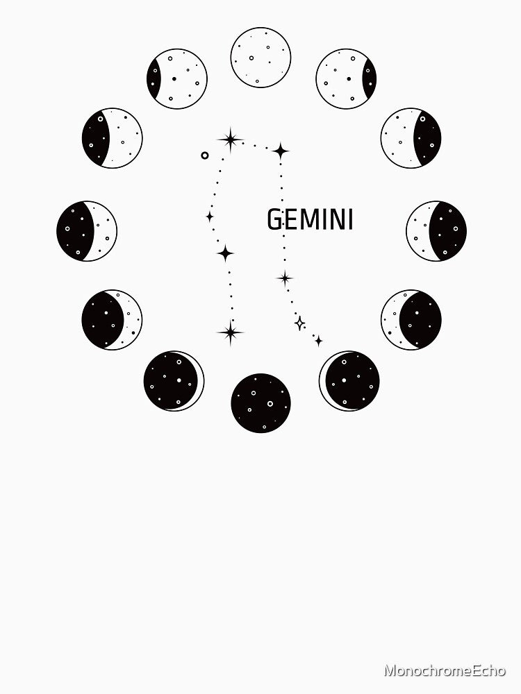 Moon phases and zodiac constellation Gemini by MonochromeEcho T-Shirts, Hoodie, Sweatshirt | BlankRebels.com (Image 3)