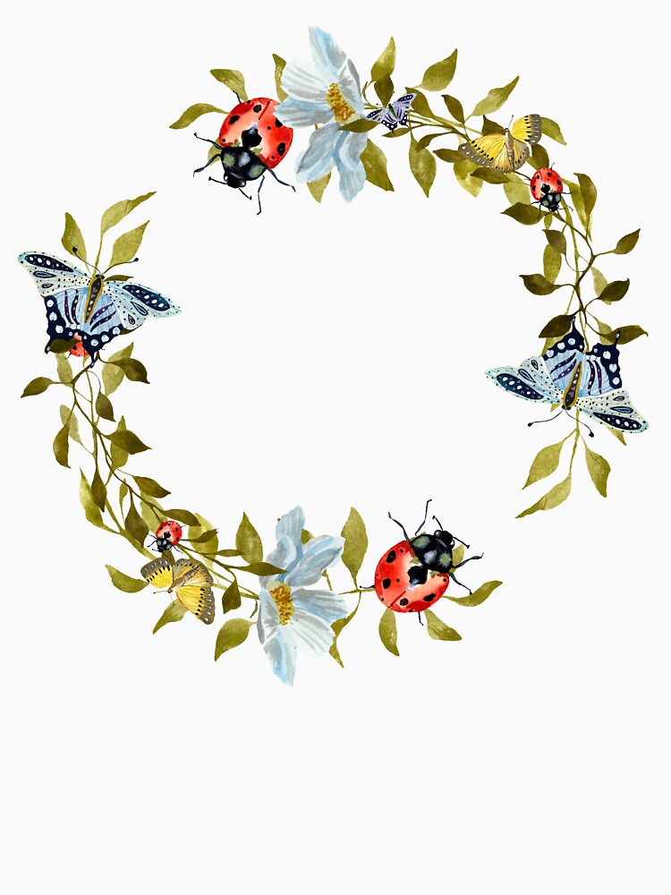 Wreath flower leaf butterfly liana cute watercolor by Yana Mustafina | Boho Soulful Designs T-Shirts, Hoodie,... (Image 3)