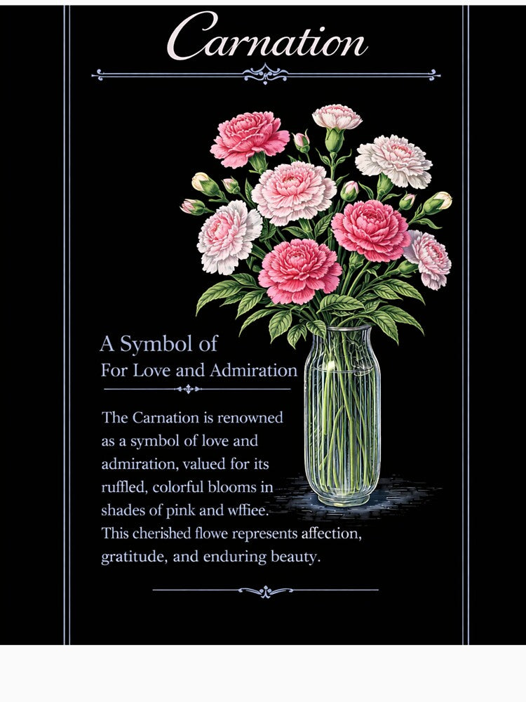 Carnation Botanical Print, Vintage Floral Illustration, Love and Admiration on Black by Prayful T-Shirts,... (Image 3)