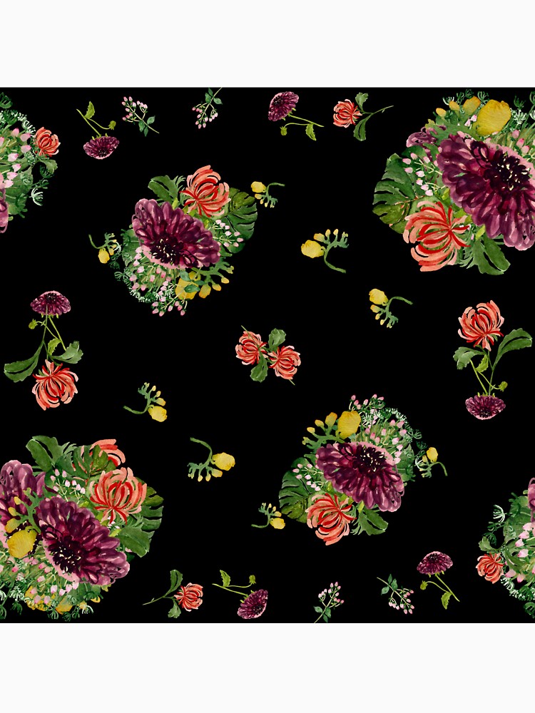 Dahlia palm flower pattern a watercolor black by Yana Mustafina | Boho Soulful Designs T-Shirts, Hoodie, Sweatshirt (Image 3)
