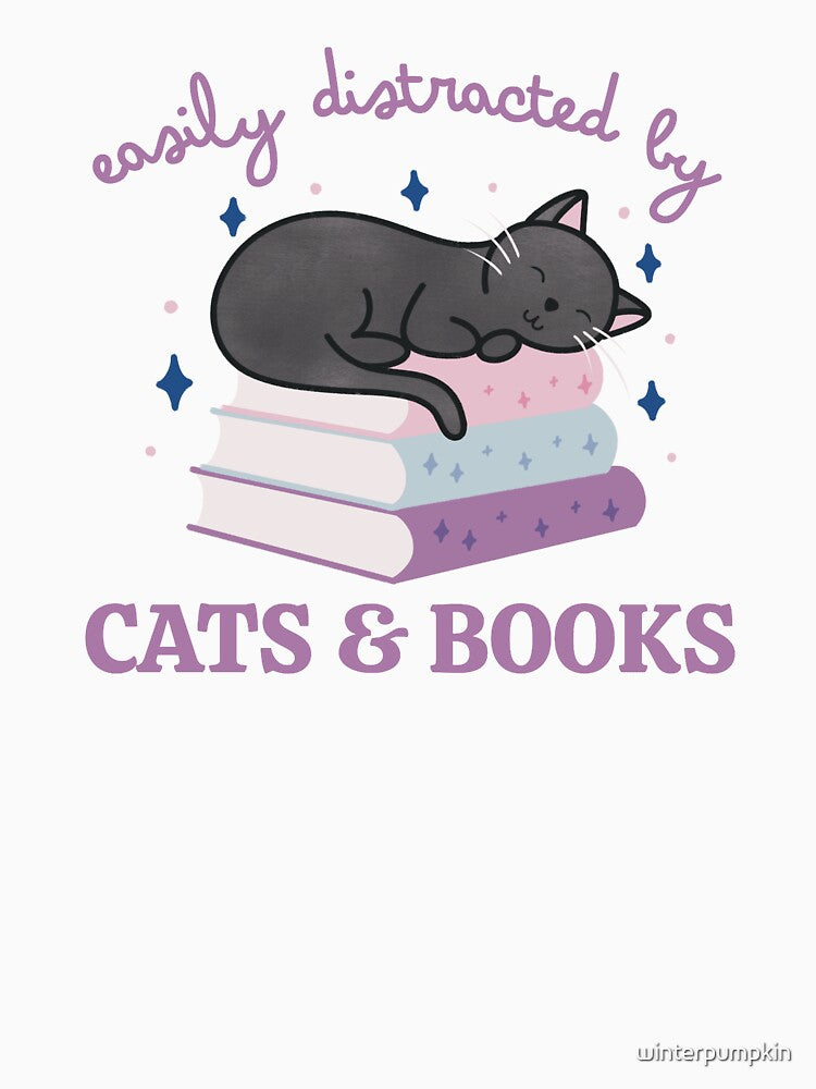 Easily Distracted By Cats And Books Cute Bookish Black Cat by winterpumpkin
