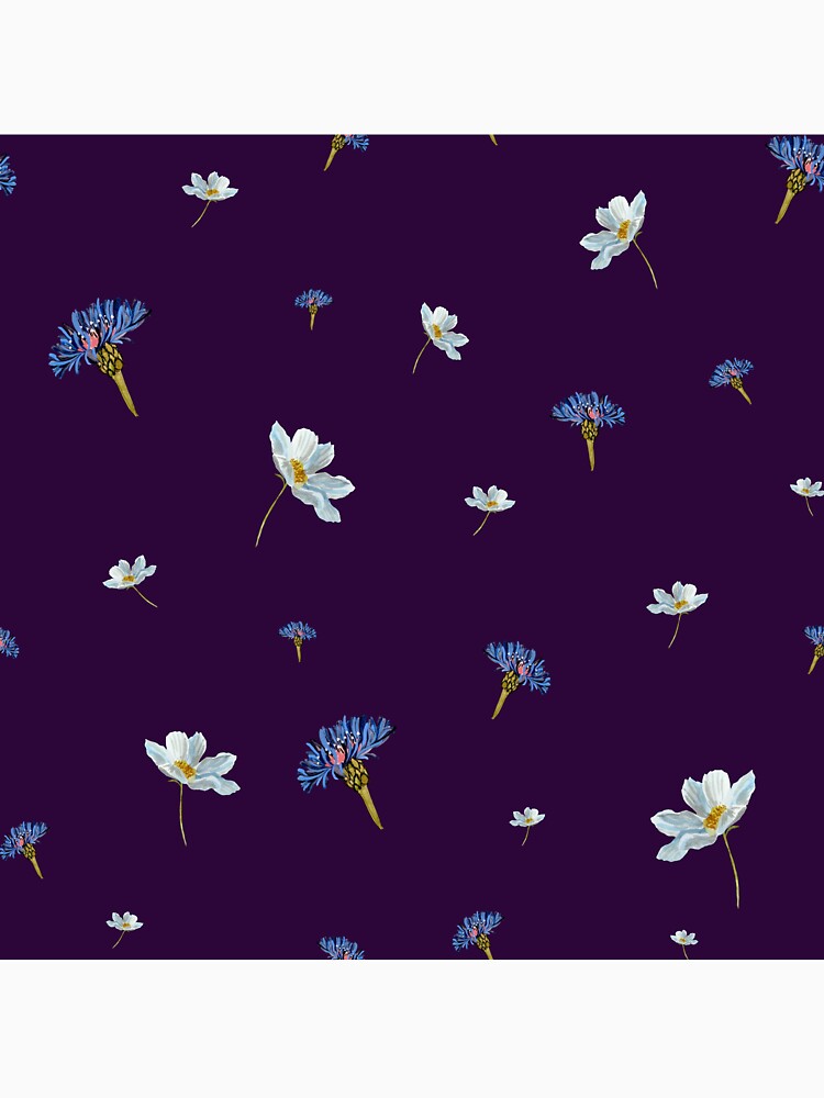 Flower blue daisy pattern seamless a watercolor violet by Yana Mustafina | Boho Soulful Designs T-Shirts,... (Image 3)