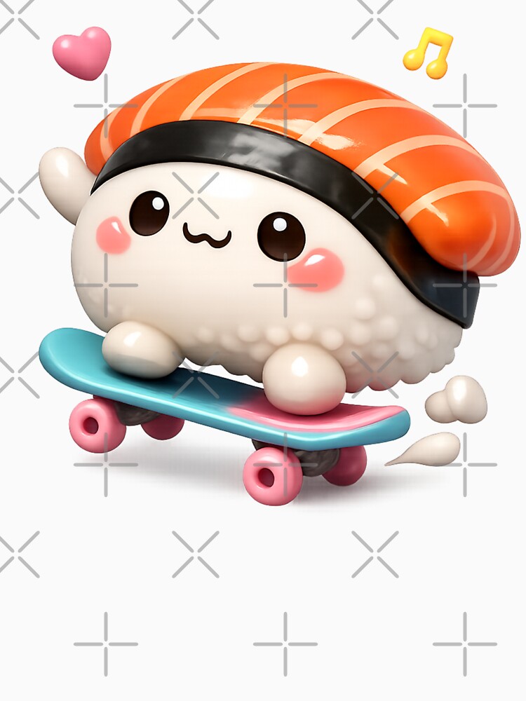 Cute Sushi Skateboarder | Kawaii Fun Salmon Nigiri Sushi Skater by Moons Studio T-Shirts, Hoodie, Sweatshirt (Image 3)