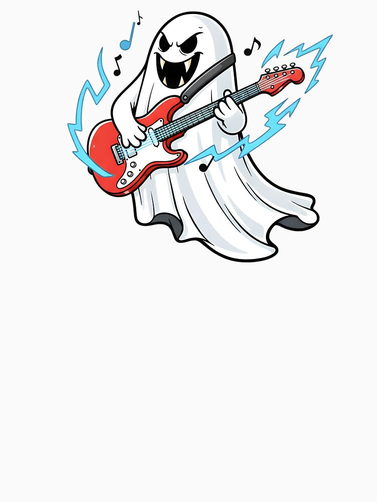 Rock Ghost Guitarist | Spooky Music Cartoon | Funny Halloween Band Design by hn79 T-Shirts, Hoodie, Sweatshirt (Image 3)