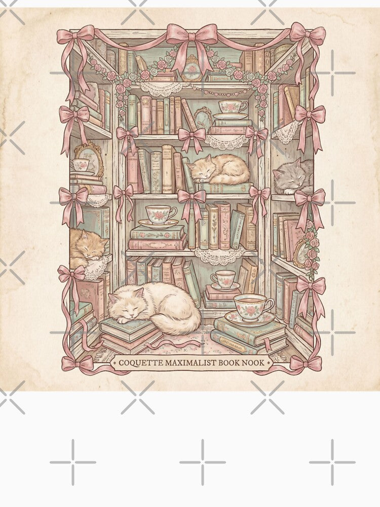 Coquette Maximalist Book Nook - Aesthetic Bow Library Art by houseoflushella T-Shirts, Hoodie, Sweatshirt (Image 2)