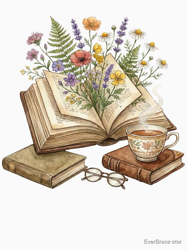 Cozy Vintage Books, Wildflowers & Tea Aesthetic by EverBranz-stor T-Shirts, Hoodie, Sweatshirt | BlankRebels.com (Image 3)