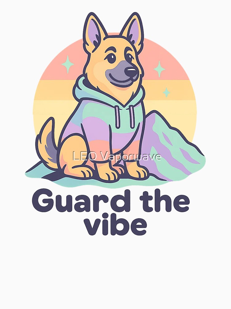 German Shepherd Shirt, Calm & Confident Vaporwave Cartoon Design by LEO Vaporwave Hoodie, Sweatshirt (Image 3)