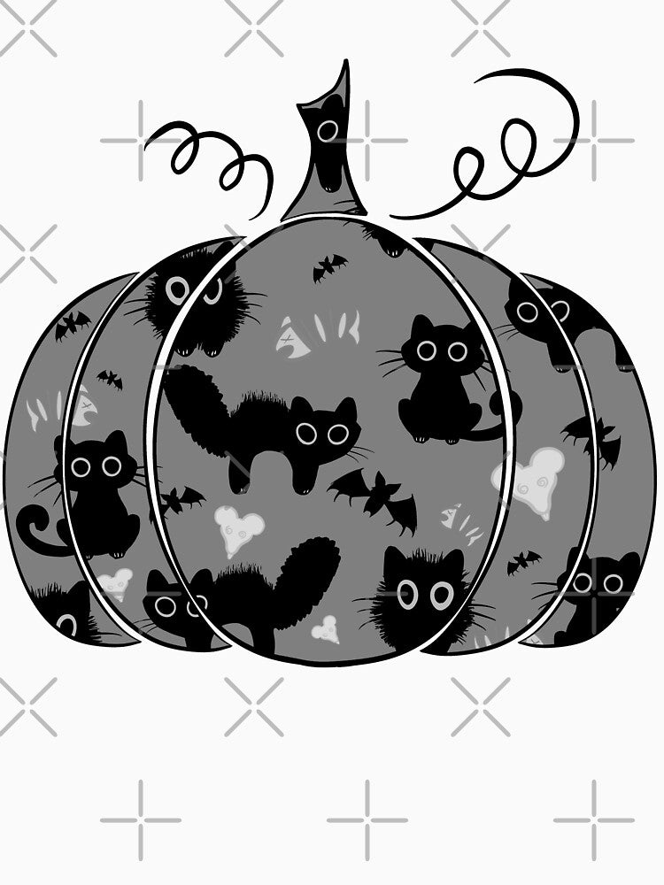 Halloween Pumpkin Design Grey (Black cat, Bats, Ghosts, bones) by Fantasyhaze T-Shirts, Hoodie, Sweatshirt (Image 3)