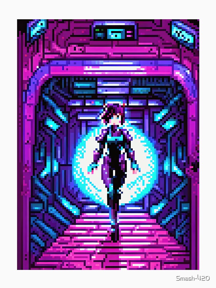 Pixel Art Portrait Cyberpunk Girl, Teleport bubble, 16 Bit by Smash-420