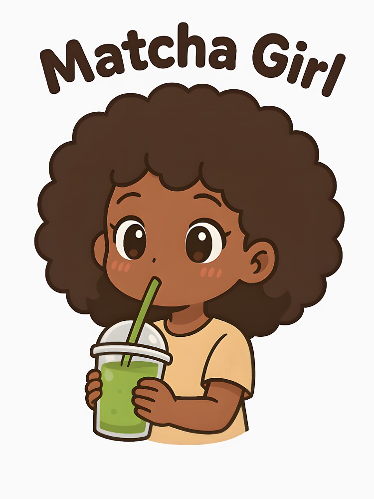 Matcha Girl – Kawaii Afro Anime Girl Drinking Matcha | Cute Kawaii Aesthetic by OsasChild T-Shirts, Hoodie,... (Image 3)