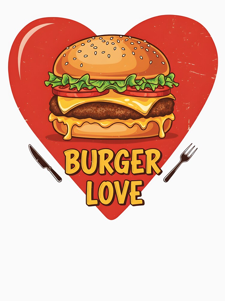 Funny Cheeseburger Love Design with Heart Background. by The-T-In-Retro T-Shirts, Hoodie, Sweatshirt (Image 3)