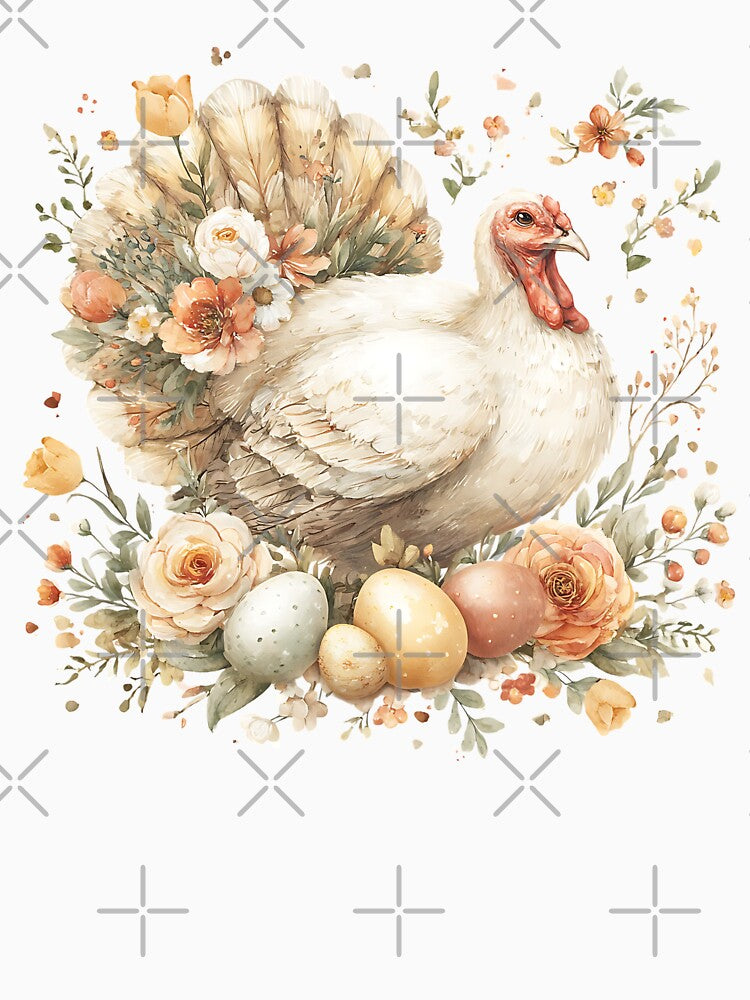 Elegant Watercolor Easter Turkey with Pastel Eggs and Roses by 1707warehouse T-Shirts, Hoodie, Sweatshirt (Image 3)