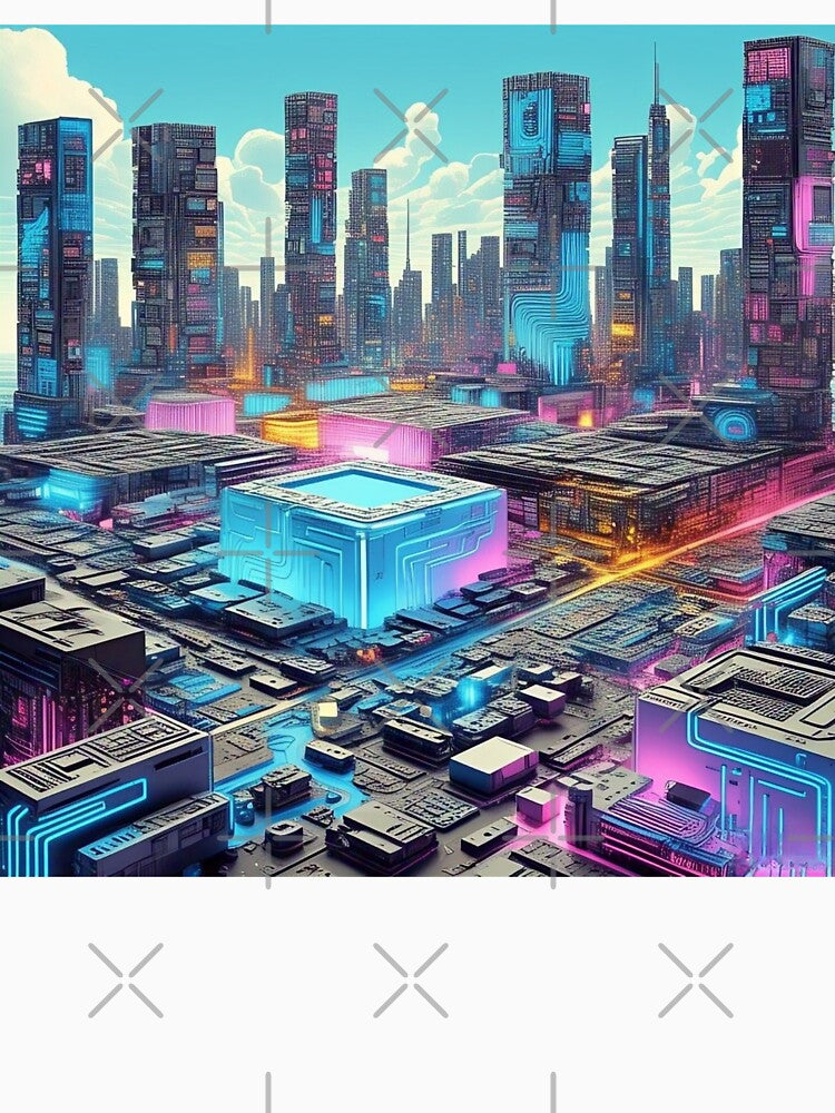 Futuristic Neon Cityscape Digital Art Print by Esterlane T-Shirts, Hoodie, Sweatshirt | BlankRebels.com (Image 3)