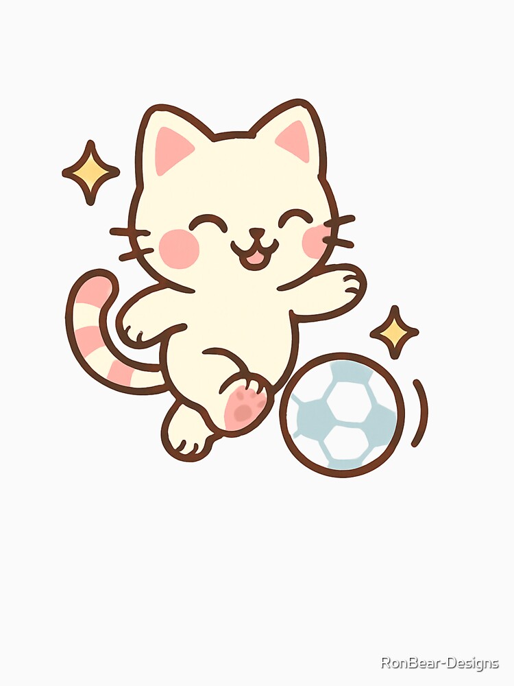 Kawaii Soccer Cat Cute Cartoon Design by RonBear-Designs