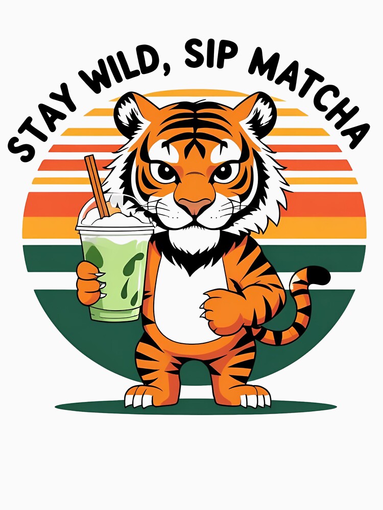 Stay Wild, Sip Matcha – Cute Tiger Retro Matcha Design by KarolMachaj T-Shirts, Hoodie, Sweatshirt (Image 3)