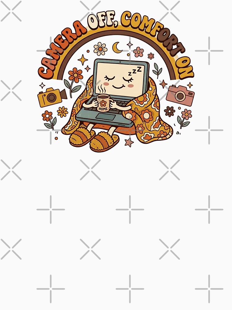 Camera Off Comfort On Groovy Retro Laptop Design by Fenay Designs