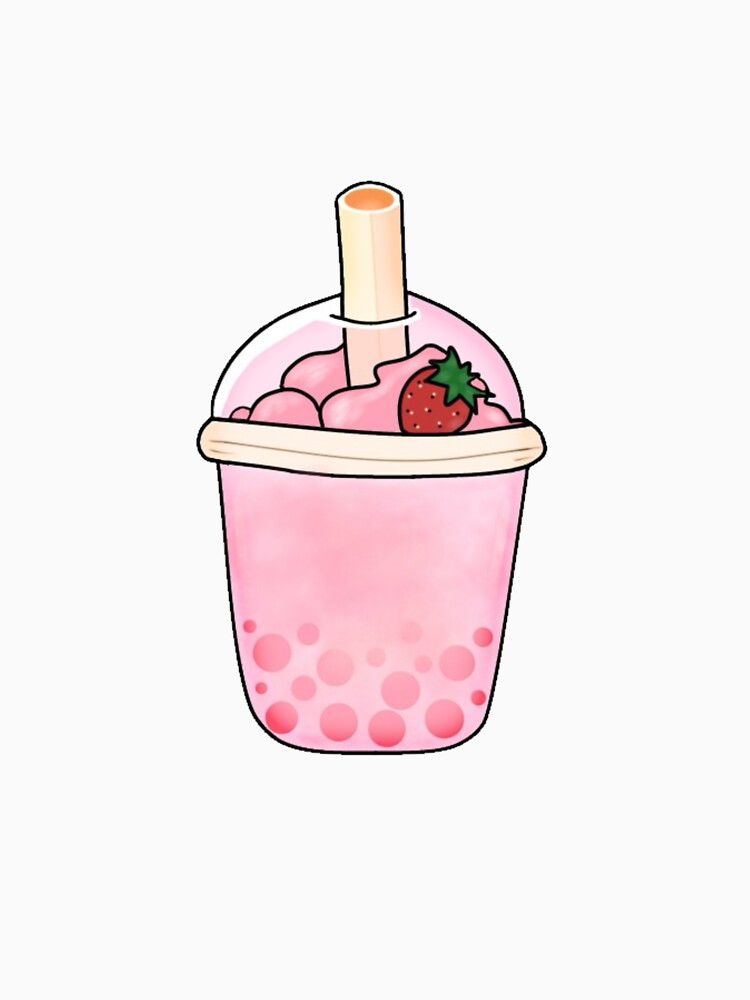 Cute Strawberry Boba Hand-Drawn Pastel Kawaii Bubble Tea Drink by HayaahModest T-Shirts, Hoodie, Sweatshirt (Image 3)