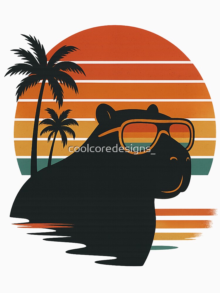 Cool Capybara in Shades – Retro Sunset Beach Capybara Art by coolcoredesigns_ T-Shirts, Hoodie, Sweatshirt (Image 3)
