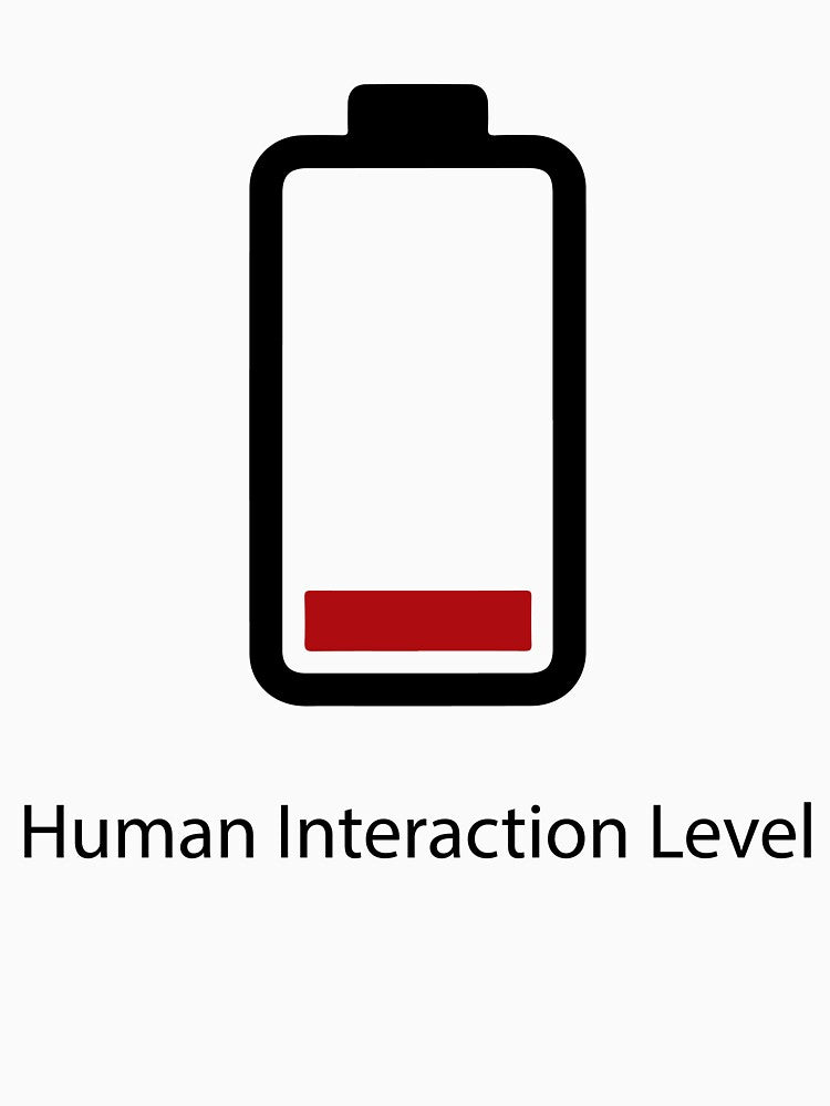 Human Interaction Level Low Battery Funny Introvert Shirt, Social Battery Drain Tee, Anti Social Humor T-Shirt, Minimalist Battery Icon Design by Design-Pro-21