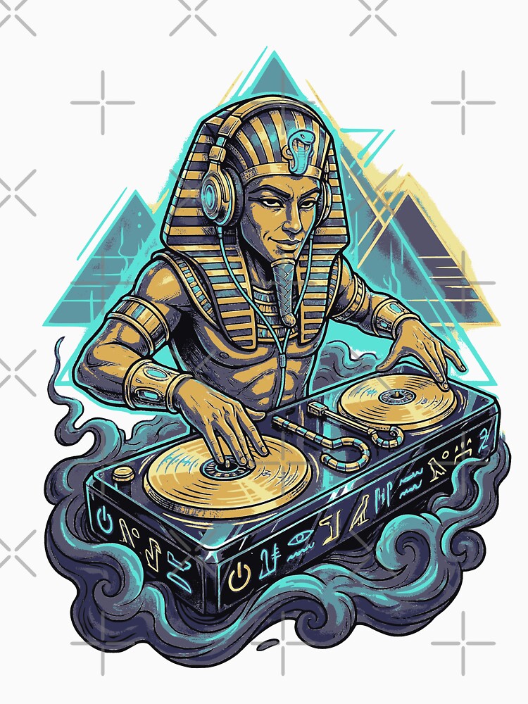 Ancient Egypt DJ Pharaoh Spinning Vinyl – Futuristic EDM Turntable Art by devilfronty T-Shirts, Hoodie, Sweatshirt (Image 3)