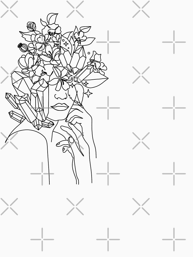 Minimal Line Art Woman with Diamonds Art Print. Flower Head by OneLinePrint T-Shirts, Hoodie, Sweatshirt (Image 3)