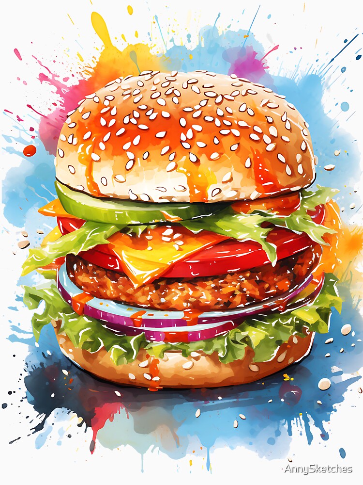 Colorful Watercolor Burger Food Illustration by AnnySketches T-Shirts, Hoodie, Sweatshirt | BlankRebels.com (Image 3)