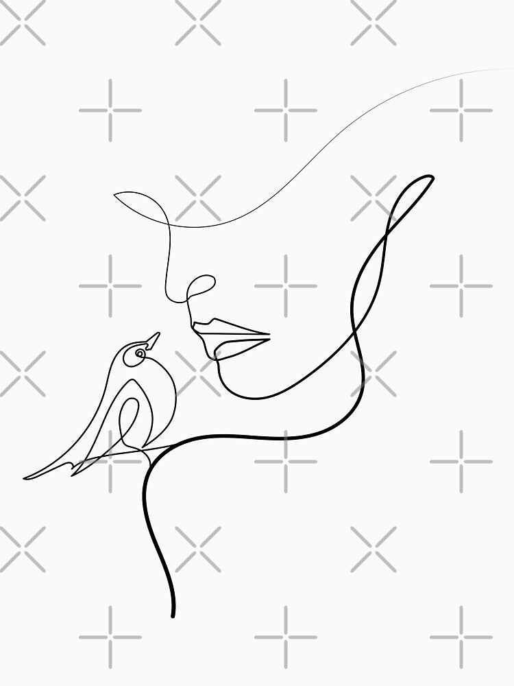 Woman with Bird | One Line Drawing | One Line Art by One-Line-Artist T-Shirts, Hoodie, Sweatshirt | BlankRebels.com (Image 3)