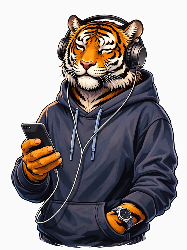 Chill Music Lover Tiger with Headphones – Relaxed Lifestyle Animal Art by ColorSplash123 T-Shirts, Hoodie,... (Image 3)