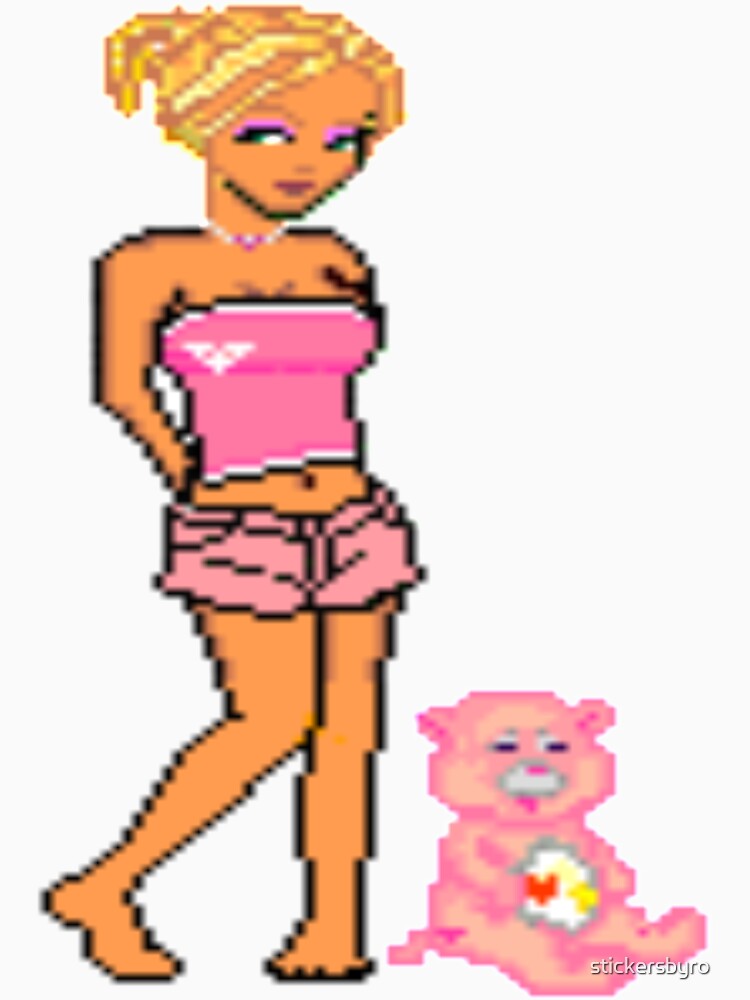 dollz mania pixelated doll 2000s blonde pretty girl with cute bear by stickersbyro ☆ T-Shirts, Hoodie, Sweatshirt (Image 3)