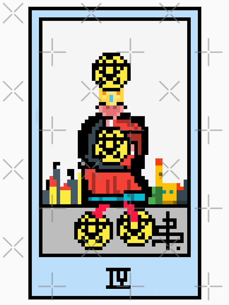 Wait, is this pixel art tarot? White - Minor Arcana 'Four of Pentacles' (Design for T-shirt, stickers and other... (Image 3)