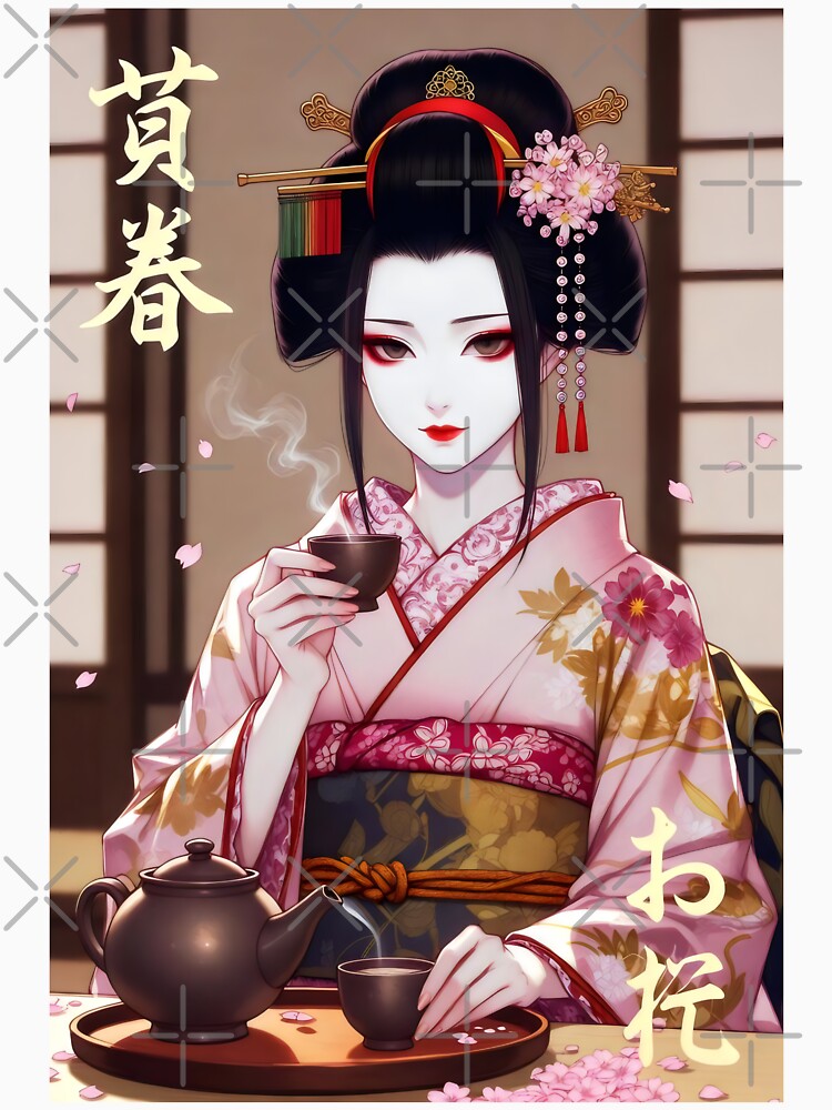 Traditional Japanese Tea Ceremony Geisha with Sakura Blossoms by SplashTastic T-Shirts, Hoodie, Sweatshirt (Image 3)