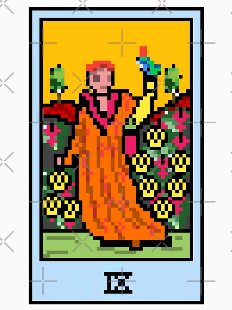 Wait Is This Pixel Art Tarot? Yellow Minor Arcana 'Nine Pentacles' ( Stickers Other Accessories) T-Shirts, Hoodie, Sweatshirt
