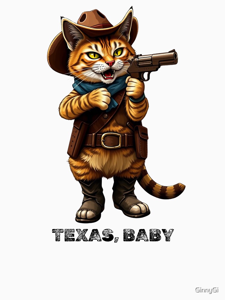 cowboy cat with cowboy hat and gun and Texas, Baby by GinnyGi T-Shirts, Hoodie, Sweatshirt | BlankRebels.com (Image 3)