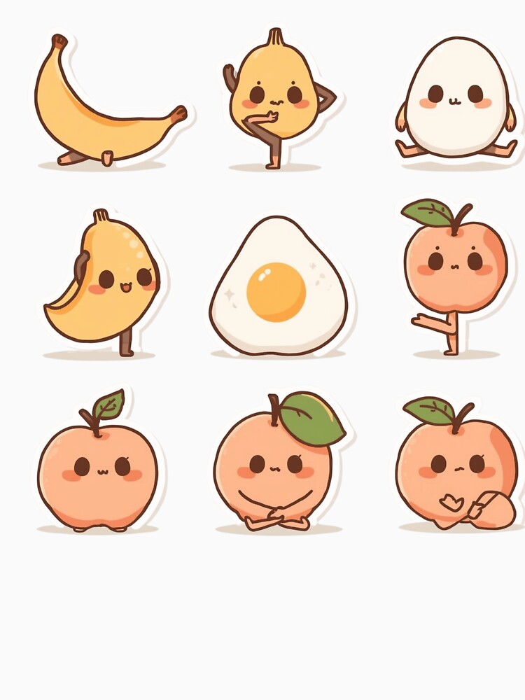 Cute Food Yoga Shirt | Avocado Banana Egg Peach Yoga Poses | Funny Healthy Cartoon by Printsouf Hoodie, Sweatshirt (Image 3)