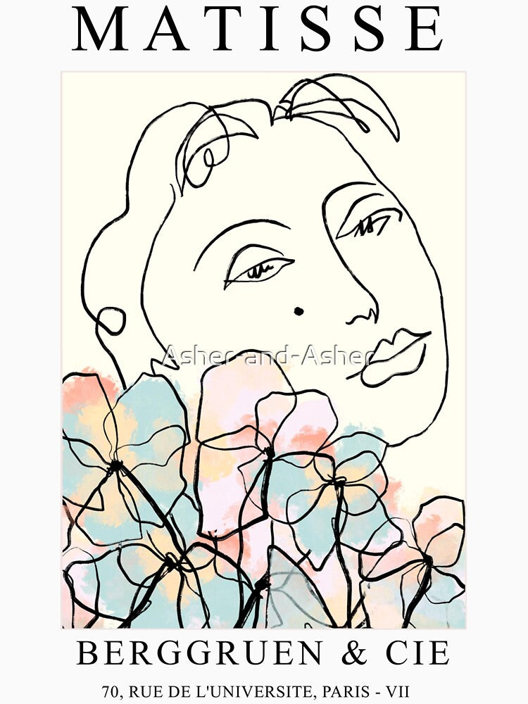 Matisse Line Art - Woman with Flowers - Darkacademia by Asher-and-Asher T-Shirts, Hoodie, Sweatshirt (Image 3)