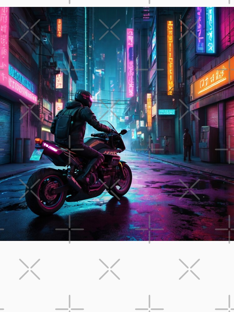 001 Cyberpunk City Street In a Motorcycle by Alexis Art Collection T-Shirts, Hoodie, Sweatshirt | BlankRebels.com (Image 3)